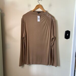 Lane Bryant Tan Long Sleeve Top with Rhinestone Crystal Button Detail Size 18/20